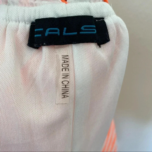 CALS Orange and White Stripped Romper Shorts with Pockets and Plunging V Neck S - Picture 13 of 13